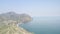 Panoramic air view picturesque bay. Amazing view coast with resort village