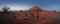 Panoramic, atmospheric, tranquil  Namib desert landscape with famous red dune No.40 before sunrise. Picturesque misty desert