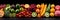 Panoramic background with assortment of fresh organic fruits and vegetables