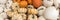 Panoramic background with many different colored pumpkins