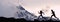 Panoramic banner of running people athletes sport fitness concept. Silhouette trail running in mountain summit