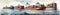 Panoramic banner with watercolor industrial cargo container ships in calm sea, AI generative freight transportation