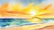 Panoramic beach landscape. Inspire tropical beach seascape horizon. Watercolor art