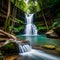 Panoramic beautiful deep forest waterfall in Africa