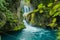 Panoramic beautiful deep waterfall in Bridge of God and Waterfalls of Tamasopo san luis potosi mexico