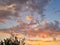 Panoramic beautiful fiery sunset clouds