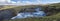 Panoramic Beautiful lush green Landscape of Skoga river valley cascades near Skogafoss waterfall and Skogar end of Fimmvorduhals