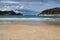 Panoramic beautiful sandy beach in san sebastian in concha bay, spain