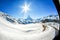 Panoramic beautiful view of snow mountain Matterhorn peak from train, Zermatt, Switzerland