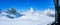 Panoramic beautiful view of snow mountain Matterhorn peak from train, Zermatt, Switzerland