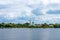 Panoramic beautiful view of the St. Catherine`s Convent in Tver, Russia in summer