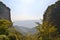 Panoramic beautiful view to Garlate lake from the Erve valley in Italian Alps near Lecco.