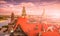 Panoramic bird view over amazing sunset in Dresden, Germany, cityscape