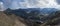 Panoramic breathtaking view on Landscape of Godland and thorsmork with rugged green moss covered rocks and hills, bending river