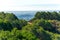 Panoramic cable car view of the Oakland and San Francisco