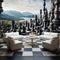 Panoramic Chessboard with Famous Landmark Chess Pieces