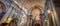 Panoramic church interior of Bologna cathedral of San Pietro in Italy