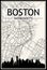 Panoramic city skyline poster with streets network of BOSTON, MASSACHUSETTS