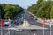 Panoramic city view of Berlin street with lots of cars from the top of the Berlin Victory Column in Tiergarten, Berlin, Germany