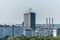 Panoramic city view of Berlin from the top of the Berlin Victory Column in Tiergarten, Berlin,  with main building of Mercedes-