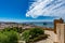 Panoramic cityscape of Almeria with the walls of Alcazaba (Castle)