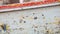 Panoramic closeup of boat fence, at river Ganges.