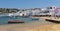 Panoramic coastal view of the Greek village of Mykonos.