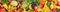 Panoramic collection fresh fruit and vegetable background. Collage. Wide photo