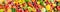 Panoramic collection fruits and vegetables separated oblique stripes.