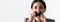 Panoramic crop of scared businesswoman touching scotch tape on mouth  on white