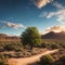 Panoramic desert landscape under cloudy sky made with Generative AI