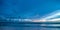 Panoramic dramatic view of Infinity sunset on the sea at twilight times