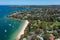 Panoramic drone aerial view over Cobblers Bay and Chinamans Beach in Mosman, Northern Beaches Sydney