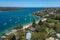 Panoramic drone aerial view over Cobblers Bay and Chinamans Beach in Mosman, Northern Beaches Sydney