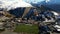Panoramic drone view of landscape and ski resort in French Alps, Alpe D\\\'Huez, France - Europe