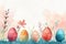 Panoramic Easter Background with Watercolor Red and Blue Eggs