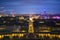 Panoramic evening view of Copenhagen from the tower of Christiansborg Palace. Copenhagen, Denmark. February 2020