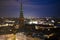 Panoramic evening view of Copenhagen from the tower of Christiansborg Palace. Copenhagen, Denmark. February 2020