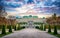 Panoramic evening view of the famous Belvedere Castle, built as the summer residence of Prince Eugene of Savoy in Vienna, Austria