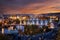 Panoramic evening view to the lit cityscape of Prague, Czech Republic