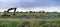 Panoramic of excavator with birds above