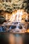 Panoramic exotic  beautiful tropical deep rainforest waterfall  and lake panorama landscape of  Sai Yok Noi Waterfall in the
