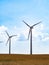 Panoramic of a field of wind mills. Renewable energy, windmills