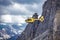 Panoramic flight over the mountains. Air transport.