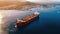 Panoramic front view of a cargo ship carrying oil, Generative AI