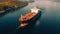 Panoramic front view of a cargo ship carrying oil, Generative AI