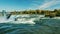 Panoramic giperlaps Niagara Falls. Clear autumn day, shooting with the American side. The camera pans along the flow of