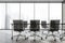 Panoramic grey meeting room with discussion table