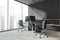 Panoramic grey workspace with office desk combination