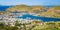 Panoramic harbor landscape of Greek Island Patmos.